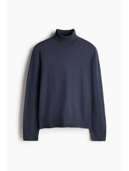 H&M - Men Blue Regular Fit Fine-Knit Polo-Neck Jumper