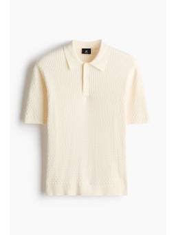 H&M - Men White Regular Fit Textured-Knit Polo T-Shirt