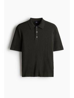 H&M - Men Green Regular Fit Textured-Knit Polo T-Shirt