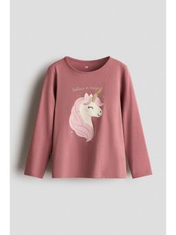H&M - Girls Pink Printed Cotton Top