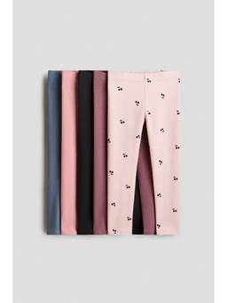 H&M - Girls Multi-Color 5-Pack Cotton Leggings