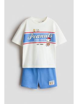 H&M - Boys White 2-Piece Printed T-Shirt And Shorts