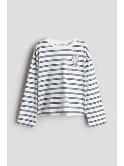 H&M - Girls White Print-Motif Long-Sleeved T-Shirt