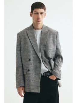 H&M - Men Grey Relaxed Fit Double-Breasted Blazer