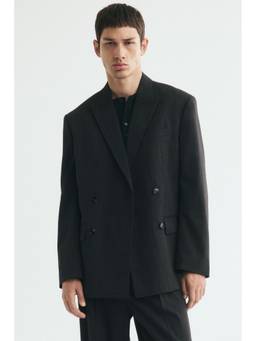 H&M - Men Black Relaxed Fit Double-Breasted Blazer