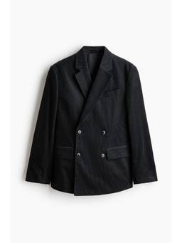 H&M - Men Black Relaxed Fit Double-Breasted Corduroy Blazer