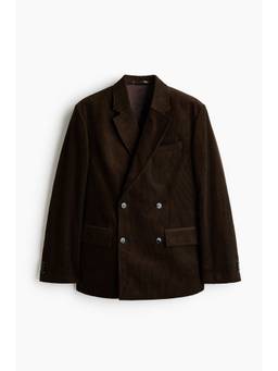 H&M - Men Brown Relaxed Fit Double-Breasted Corduroy Blazer