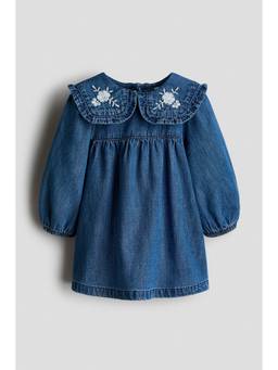 H&M - Girls Blue Embroidery-Detail Denim Dress