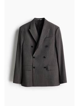 H&M - Men Grey Relaxed Fit Double-Breasted Blazer