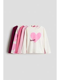 H&M - Girls Multi-Color 5-Pack Long-Sleeved Cotton T-Shirts