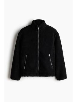 H&M - Men Black Teddy Zip-Through Jacket
