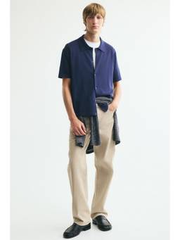 H&M - Men Navy Blue Regular Fit Fine-Knit Shirt