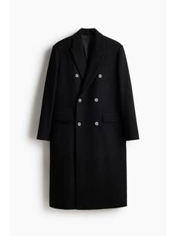 H&M - Men Black Double-Breasted Wool-Blend Coat