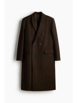 H&M - Men Brown Double-Breasted Wool-Blend Coat