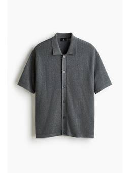 H&M - Men Grey Regular Fit Textured-Knit Shirt