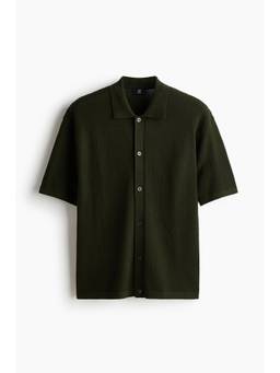 H&M - Men Green Regular Fit Textured-Knit Shirt