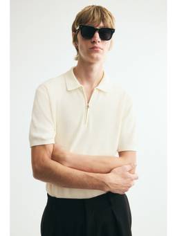 H&M - Men Off White Slim Fit Zip-Top Polo T-Shirt