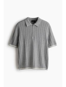 H&M - Men Grey Relaxed Fit Zip-Top Polo T-Shirt