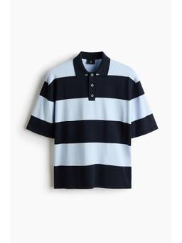H&M - Men Blue Loose Fit Fine-Knit Polo T-Shirt