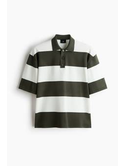 H&M - Men Green Loose Fit Fine-Knit Polo T-Shirt