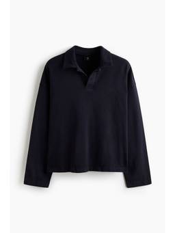 H&M - Men Navy Blue Oversized Fit Long-Sleeved Polo T-Shirt