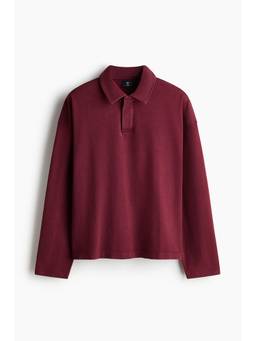 H&M - Men Red Oversized Fit Long-Sleeved Polo T-Shirt