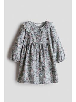 H&M - Girls Grey Peter Pan-Collared Corduroy Dress