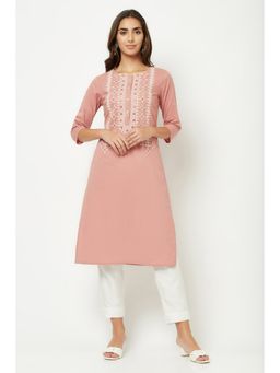 Barara Ethnic - Old Rose Pink Yoke Embroidered Kurta