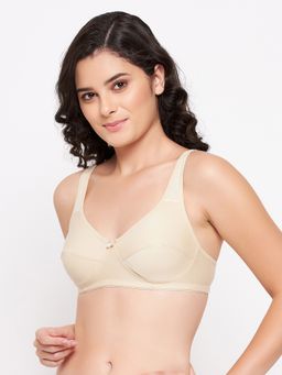 Clovia - Cotton Spandex Solid Non-Padded Full Cup Wire Free Everyday Bra - Nude
