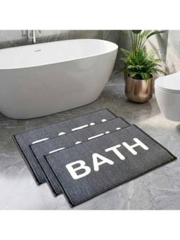 Athom Living - Grey Easy Home Designer Soft Anti Slip Bath Mats (Pack Of 3) (M)