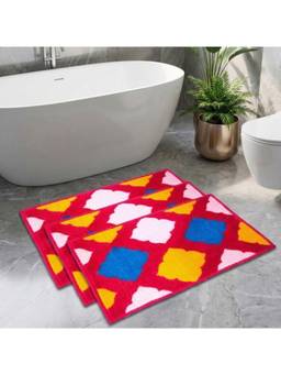 Athom Living - Pink Easy Home Designer Soft Anti Slip Bath Mats (Pack Of 3) (M)