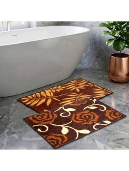 Athom Living - Brown Easy Home Designer Soft Anti Slip Bath Mats (Pack Of 2) (M)