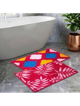 Athom Living - Pink Easy Home Designer Soft Anti Slip Bath Mats (Pack Of 2) (M)