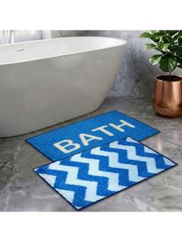 Athom Living - Blue Easy Home Designer Soft Anti Slip Bath Mats (Pack Of 2) (M)