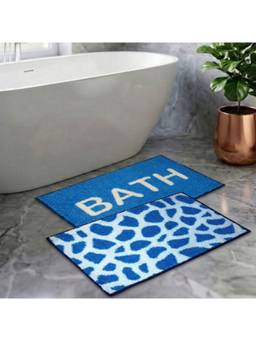 Athom Living - Blue Easy Home Designer Soft Anti Slip Bath Mats (Pack Of 2) (M)