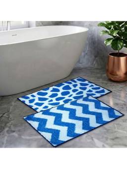 Athom Living - Blue Easy Home Designer Soft Anti Slip Bath Mats (Pack Of 2) (M)