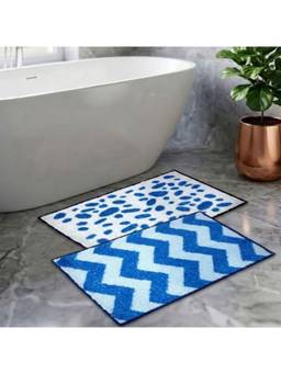 Athom Living - Blue Easy Home Designer Soft Anti Slip Bath Mats (Pack Of 2) (M)