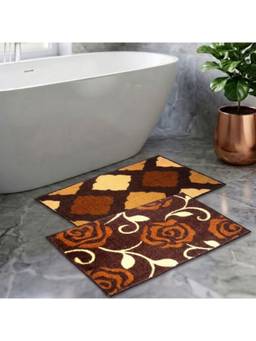 Athom Living - Brown Easy Home Designer Soft Anti Slip Bath Mats (Pack Of 2) (M)