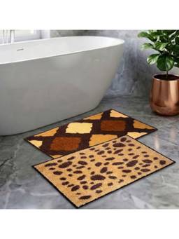 Athom Living - Brown Easy Home Designer Soft Anti Slip Bath Mats (Pack Of 2) (M)