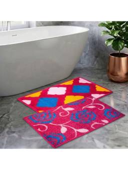 Athom Living - Pink Easy Home Designer Soft Anti Slip Bath Mats (Pack Of 2) (M)