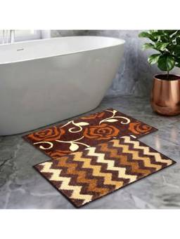 Athom Living - Brown Easy Home Designer Soft Anti Slip Bath Mats (Pack Of 2) (M)
