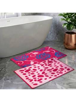 Athom Living - Pink Easy Home Designer Soft Anti Slip Bath Mats (Pack Of 2) (M)