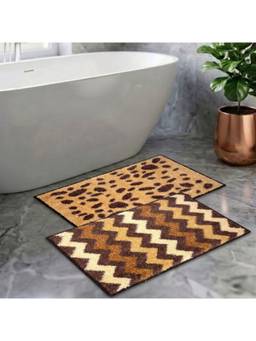 Athom Living - Brown Easy Home Designer Soft Anti Slip Bath Mats (Pack Of 2) (M)