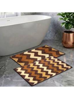 Athom Living - Brown Easy Home Designer Soft Anti Slip Bath Mats (Pack Of 2) (M)