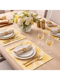 Nesterra - Yellow Ornamental Design Premium Dining Table Mats (Pack of 4)