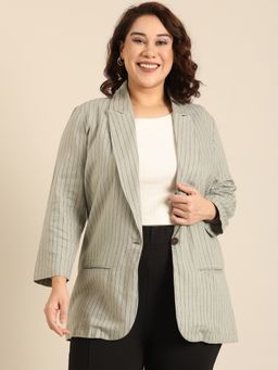 THE PINK MOON - Olive Striped Linen Formal Blazer