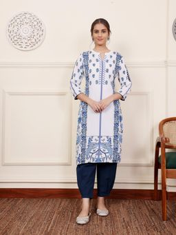 SAVI - White Rayon Straight Kurta