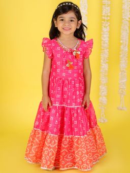 Lil Drama - Stylish Girls Printed Chanderi Lurex Maxi-pink