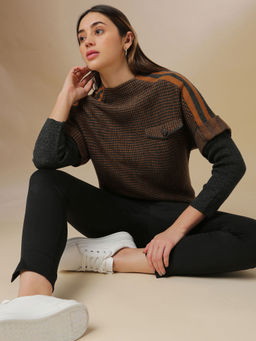 Campus Sutra - Brown Women Self Design Stylish Casual Sweaters