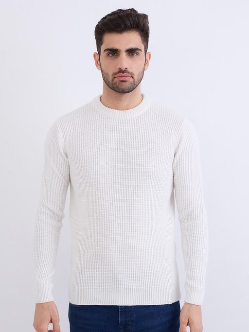 Spykar White Slim Fit Casual Sweaters for Men